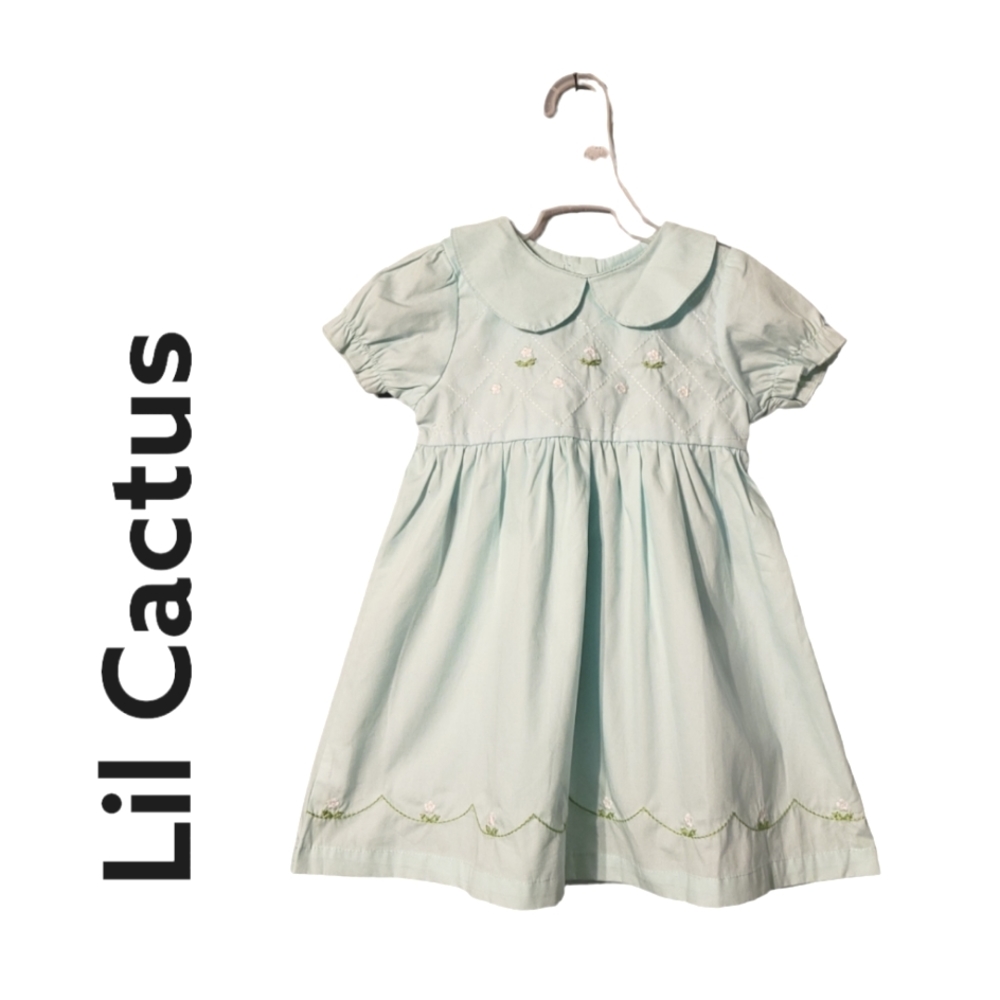 Lil Cactus Smocked Baby Girl Dress With Embroidered Flowers Size 12-24 M